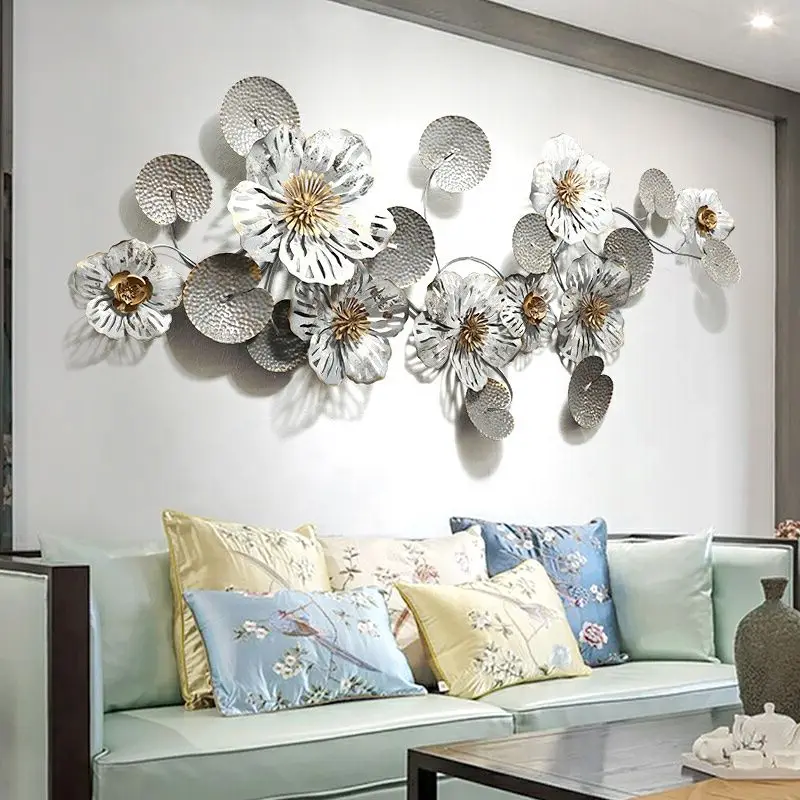 3d Silver Living Room Floral Art Flower Iron Metal Decoration Items Iron Metal Wall Hanging Decor