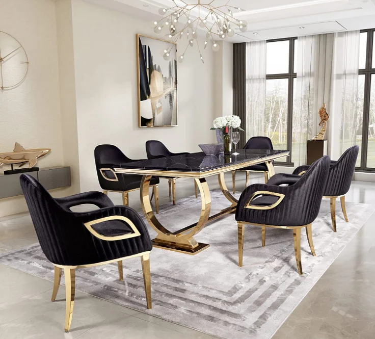 2023 Hot Sales Gold Stainless Steel Restaurant Chair Velvet Upholster Dining Chair For Hotel Restaurant Home