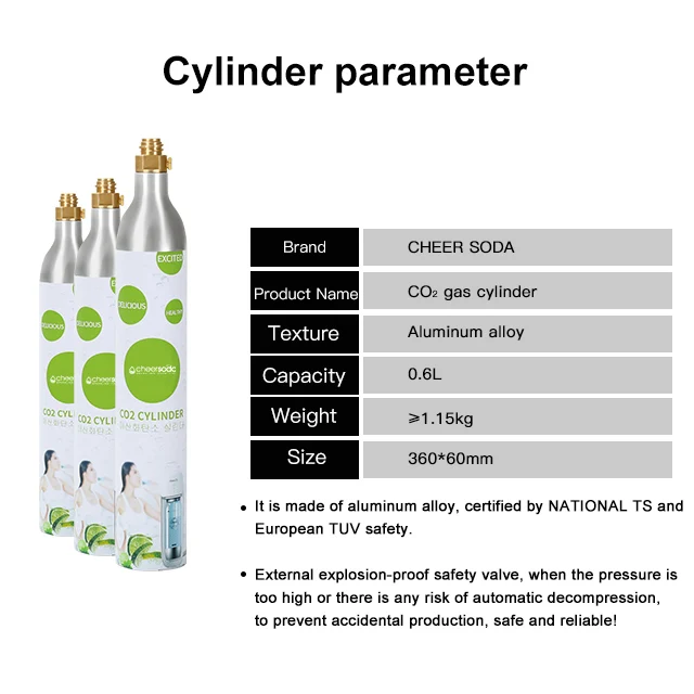 sodastream Refillable Gas Bottle 0.6 L Co2  360g aluminium alloy Cylinder For  Soda Water Maker Machine
