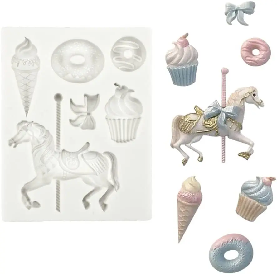 Food-grade fondant Silicone Mold Carousel Ice Cream Bar Ice cream Cone Cake Mold DIY chocolate dessert silicone resin mold