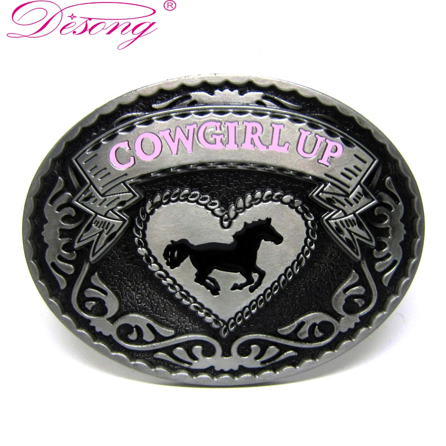 Cowgirl Up Western Cowgirl Rodeo Belt Buckle Fashion Horse Oval soft enamel Belt Buckle For Women and Girls