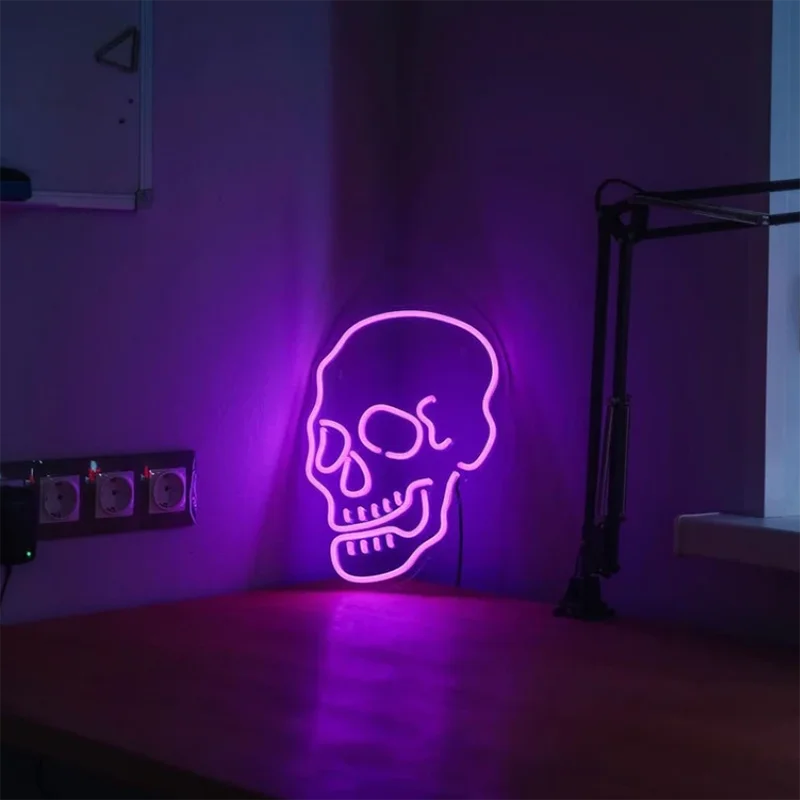 OUX Led Neon Sign PlayStation Cactus Jack Game On Skeleton Disco Cheers Lightning Bolt Man Cave Neon Sign for Event Party