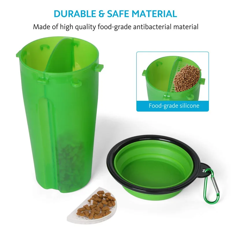 Dog 2 in 1 Bottle Pet Feeder Dog Water Bottle Collapsible Folding Bowl Travel Outdoor Food Water Storage For Cat Dog