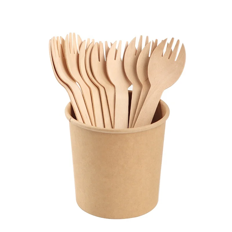 Disposable wooden spoon fork knife biodegradable wood tableware cutlery set