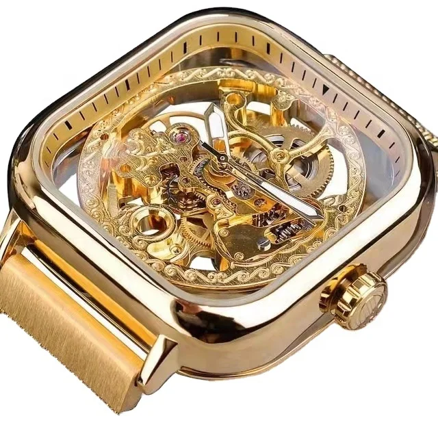 2021 SY Men Mechanical Watches Automatic Self-Wind Gold watch Transparent Fashion Mesh Steel Wristwatch Luxury Watch