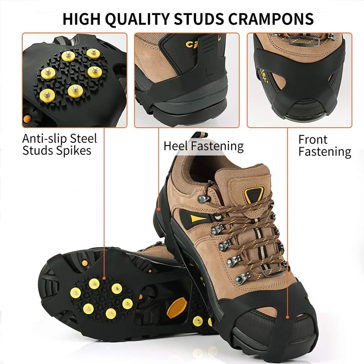 Anti Skid Shoe Grip Universal Silicone Rubber Ice Crampons 10 Teeth Rubber Ice Cleats