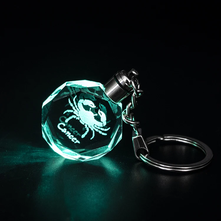 High Quality rabbit custom laser engraved crystal glass Keychain Color Printed Creative 12 chinese Zodiac Sign Key Chain for gif