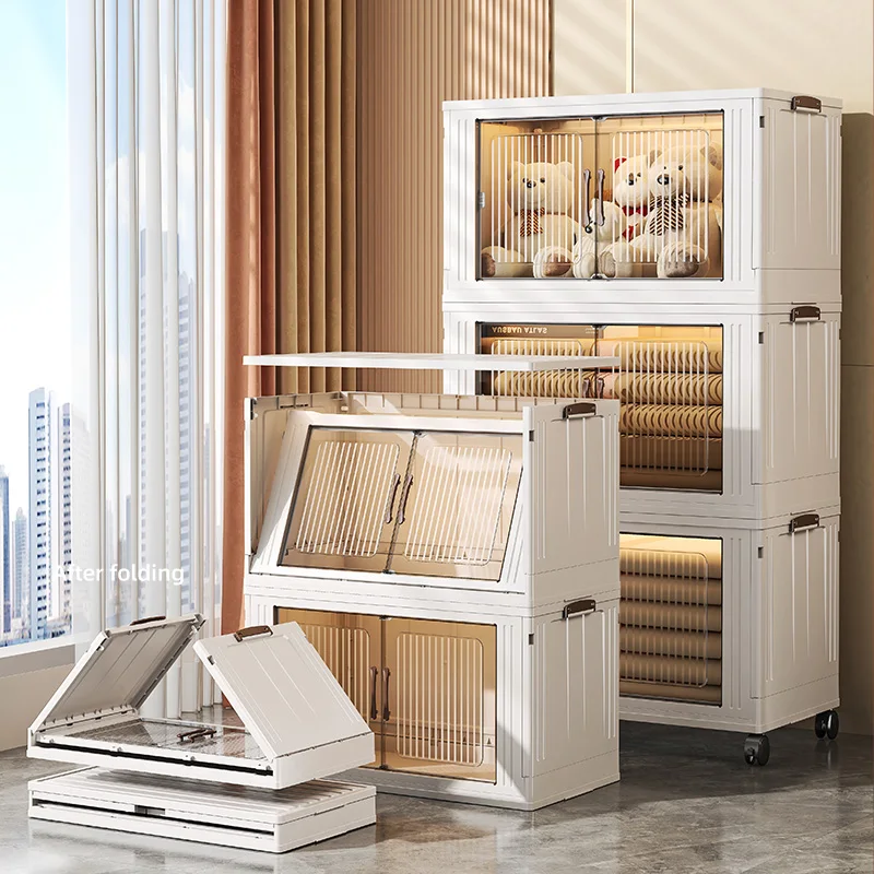 Foldable Storage Cabinet Multi-layer Multi-Functional Shelving with Wheels for Cabinet Clothing Debris Sorting