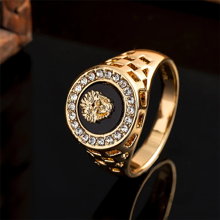 New Arrival Silver Gold Plated Ring Jewelry Hip Hop Crystal Lion Ring for Men