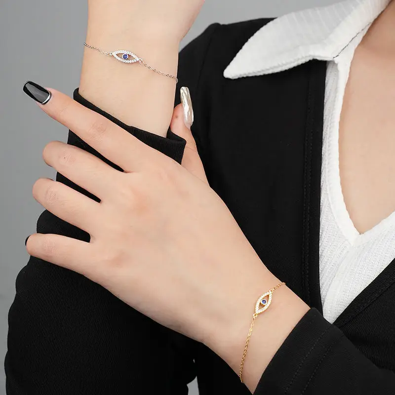 Classic 925 Sterling Silver Blue Eyes Bracelet Jewelry Zircon Evil Eye Bracelets 18k Gold Plated for Women