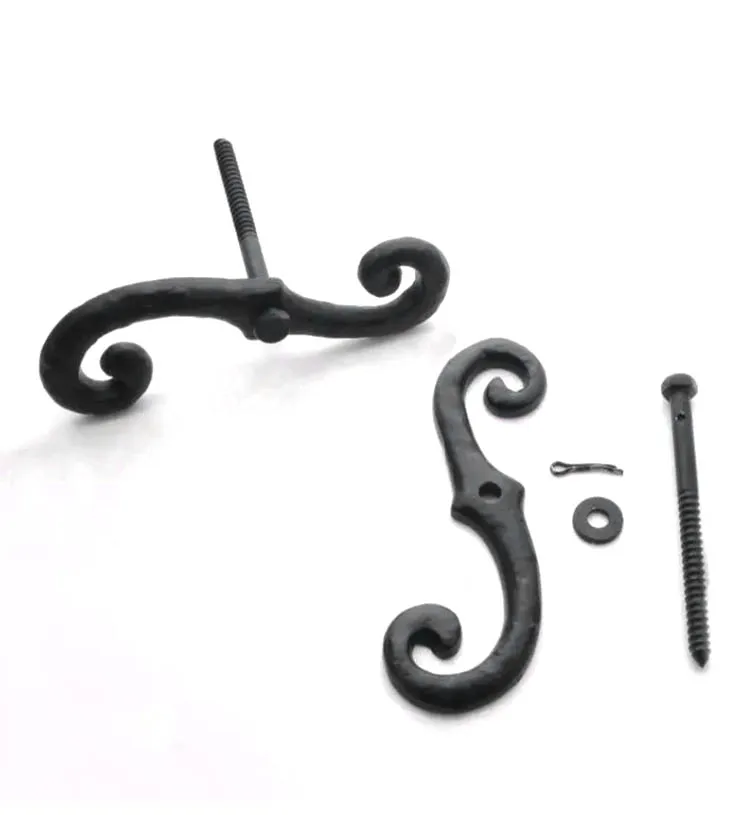 Black Shutter Dog Holders 6.5 Inches Long Antique Decorative S Style External Shutter Tieback Hardware Including Mounting Screw