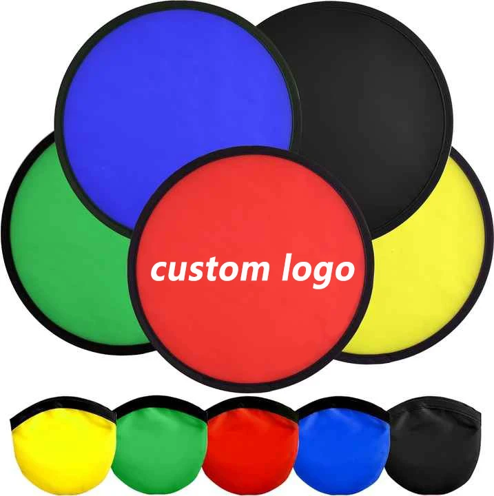 Custom Personalized Collapsible Mini Hand Fans Polyester Nylon Round Foldable Flying Disc Fans with Pouch Flying Plate