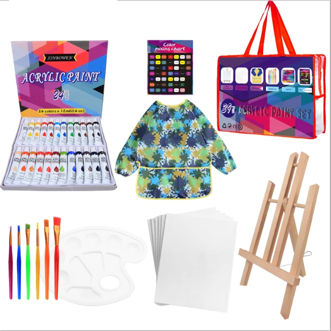 Xinbowen Wholesale Acrylic 39pcs Paint Set 24 Colors Rich Pigments For Painting Canvas Fabric