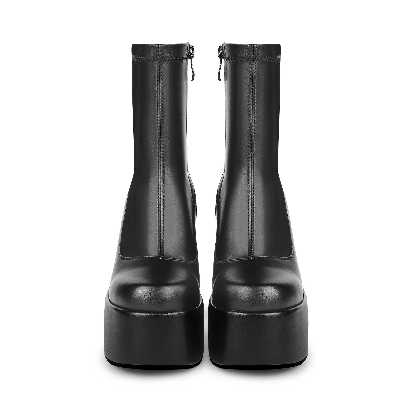 WETKISS 2022 Custom Goth Shoes Black Stretch PU Boots High Platform Ankle Boots Women Wedge Boots Wholesale