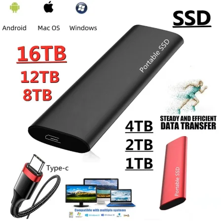 Portable 1TB SSD External Hard Drive Type-C USB 3.1 High Speed 500GB External Storage Hard Disks For Laptops/Windows/mac