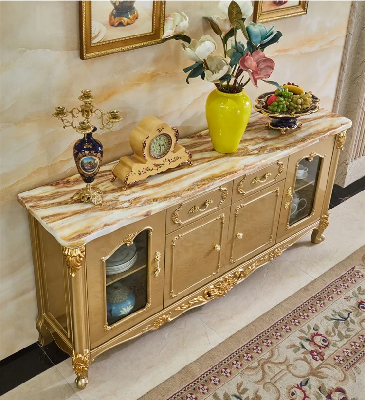 Luxury golden color dining room side cabinet European style dining room buffet