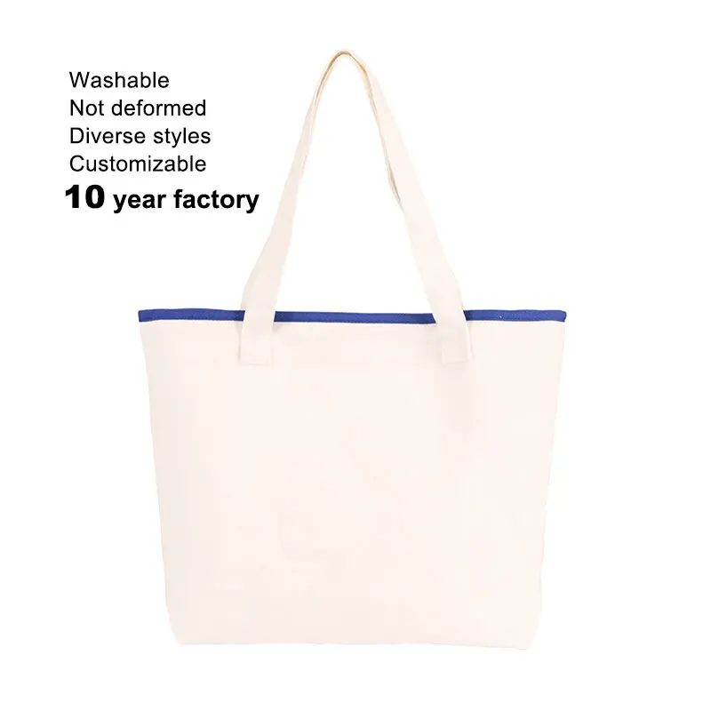 Recycled Edging High-Capacity DIY Pattern Customized White Artistic Student Tote Gift Shopping Fashion Canvas Promotional Bags