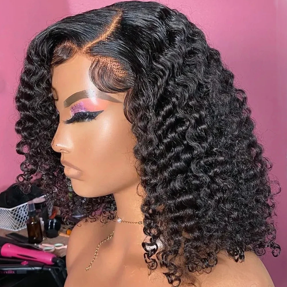 Недорогой короткий парик из натуральных волос, кудрявый парик из натуральных волос на фронтальной сетке, 360, бесклеевые, фронтальные парики для черных женщин