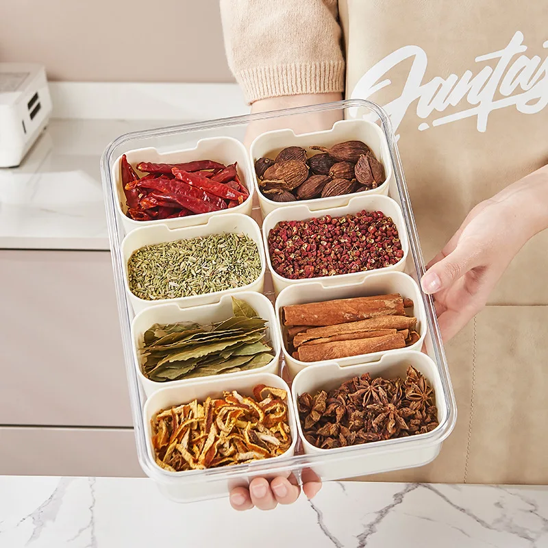Fridge Food Organizer Dustproof Snack Platters Picnic Charcuterie Container Sealed Seasoning Spice Storage Box With Divider