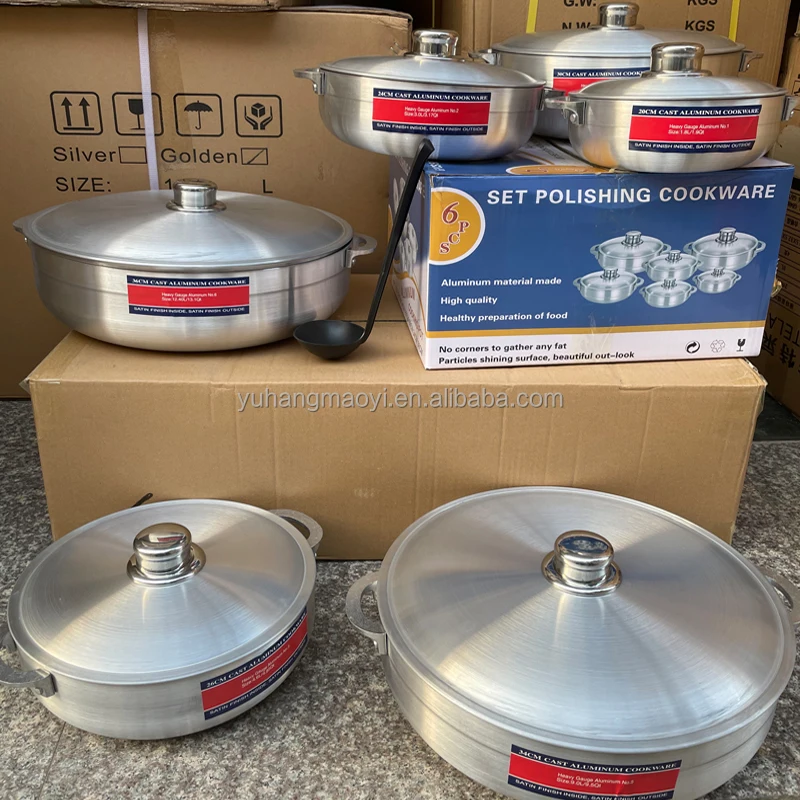 Stock Kitchen Cooking Pot Casserole Food containers Polishing Die Cast Aluminum Cookware Pot Sets With Lid And Spoon