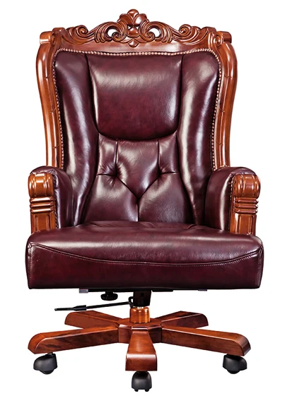 Italy antique Design Luxury Wooden Carved cowhide leather office Executive boss recliner Chair