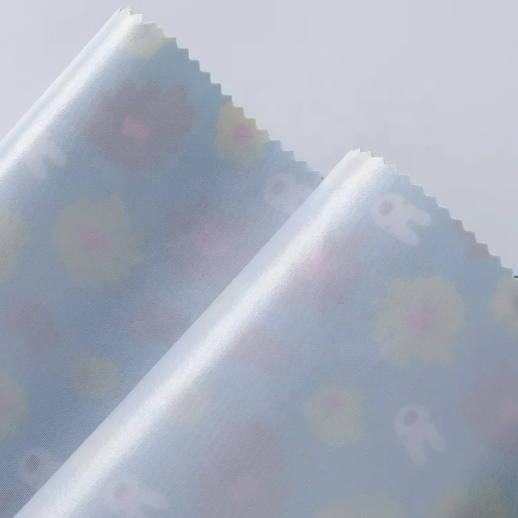 
white 0.015mm TPU film blue printed lycra cloth composite baby fabric waterproof material fabric for baby diapers 