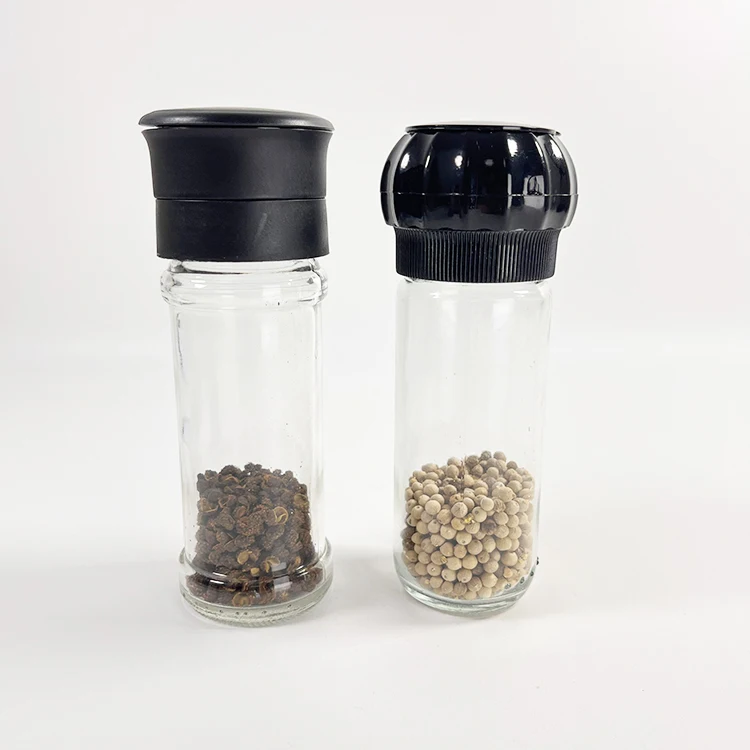 100ml Food grade custom spice ceramic teeth Salt  Pepper Grinder set with Mill  Glass Jars plastic lid