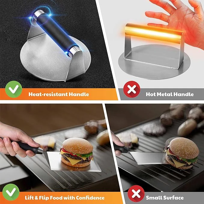 5.8 Inch Stainless Steel Metal BBQ Grill Spatula Tool set Barbecue Grills Accessories Tools Utensils Burger Smasher For Outdoor