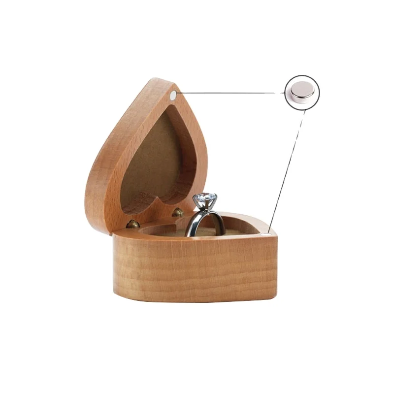 mini walnut wood heart shape MDF Engagement Gift Storage wooden ring Packaging Wedding box for proposal