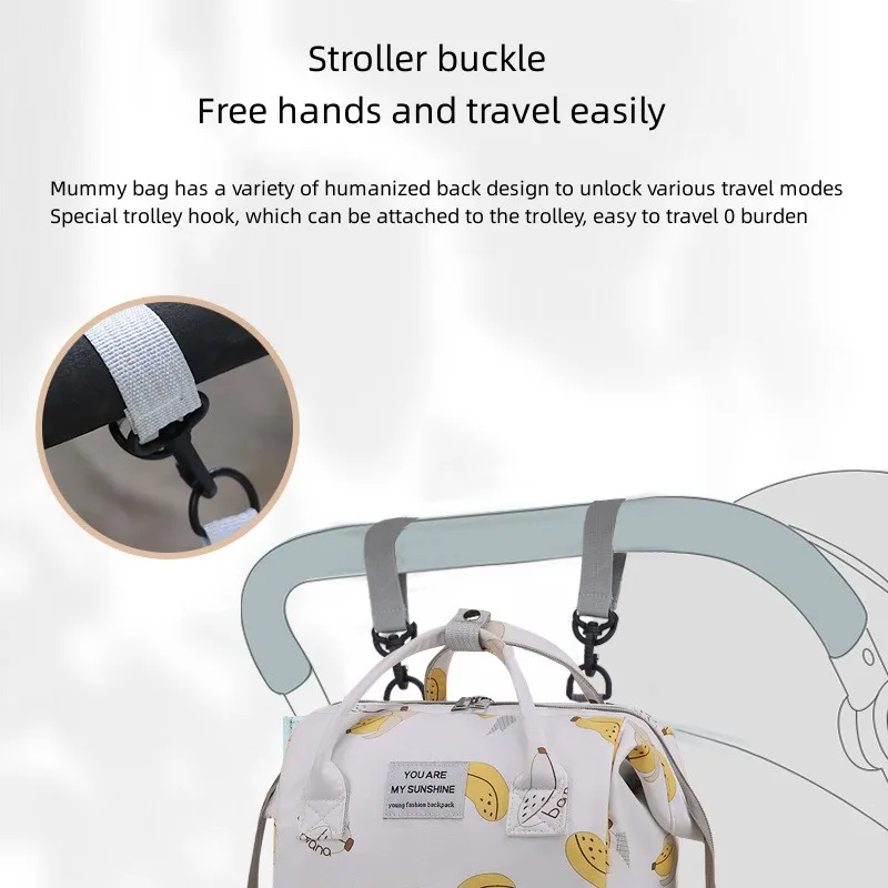 Cute Mummy Diaper Bag Backpack Large Capacity Baby Diaper Nappy Tote Bags with Banana royal crown Pattern for mom and baby