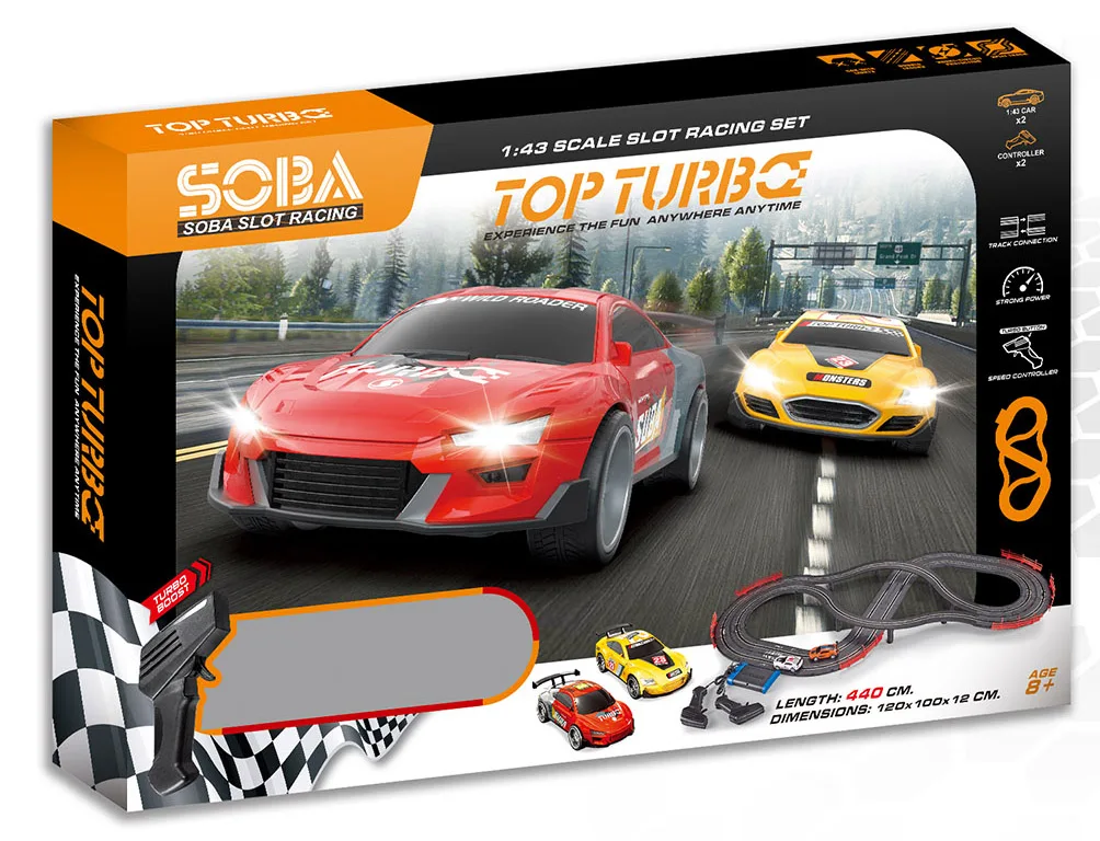  Electric Racing Tracks for Boys and Kids Including 2 Slot Cars 1:43 Scale with Headlights Dual Race Car Track