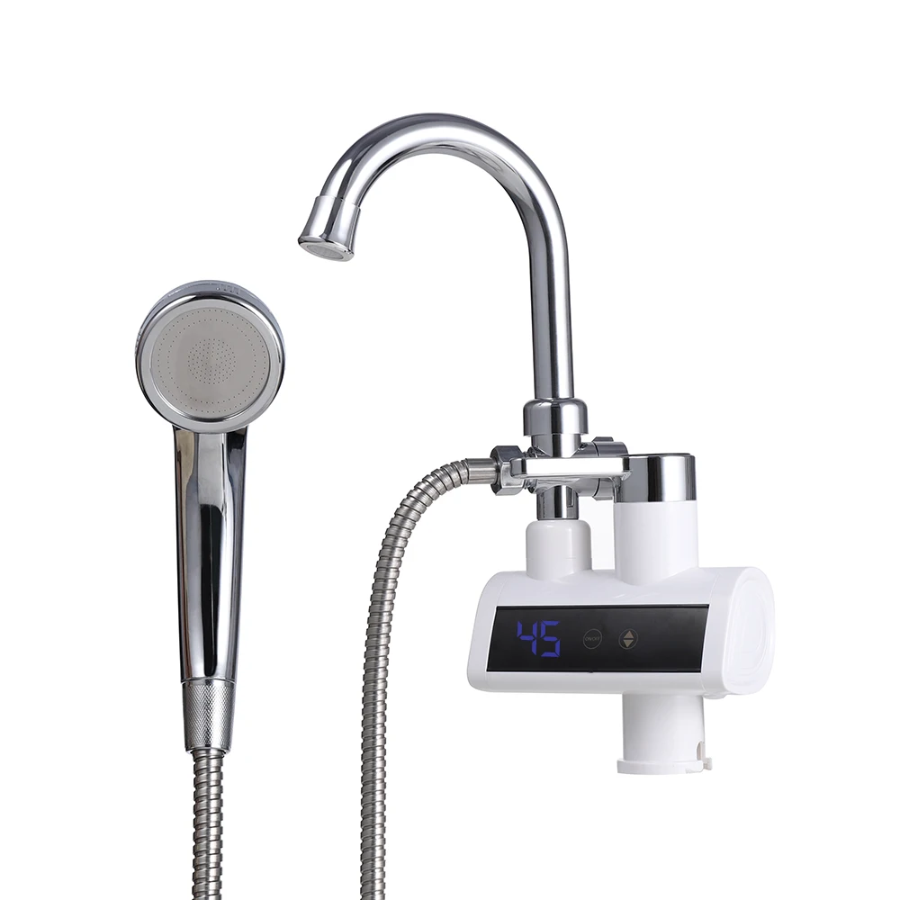 Modern Water Tap Electric Shower Faucet White Color Digital Display Electric Tap Heating Water Faucet with Shower