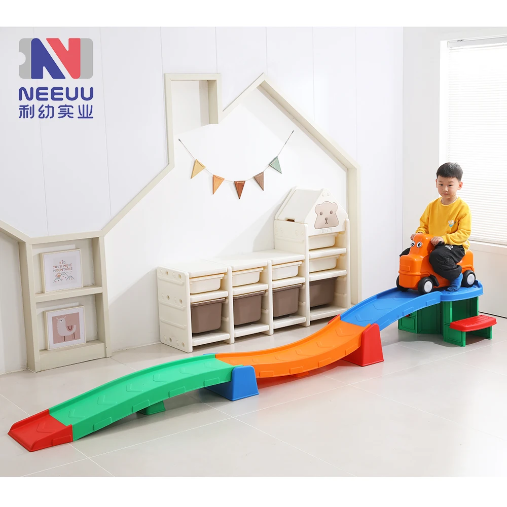Indoor three stage pulley kindergarten children slide with wheels coaster car preschool kids toys Up & Down Roller Coaster