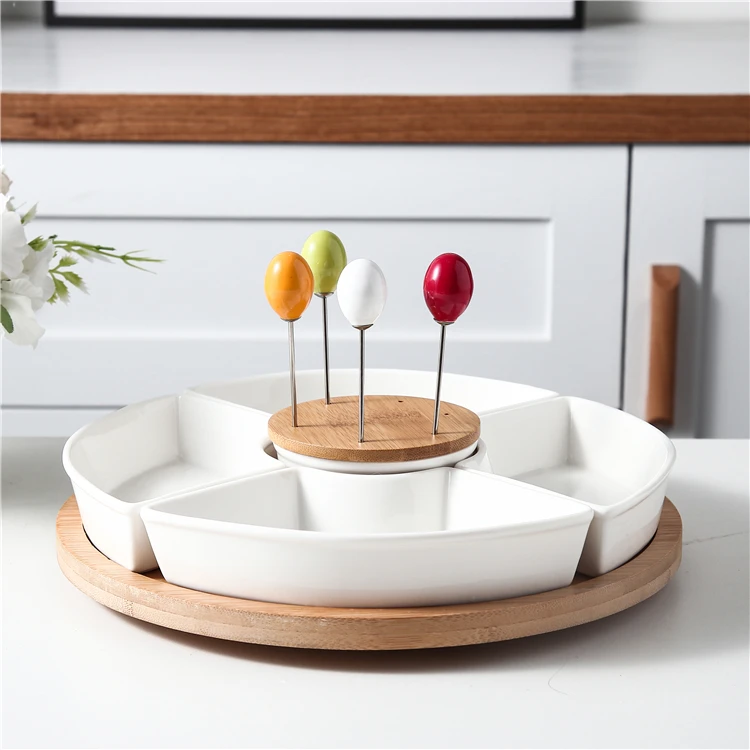 Wholesale 5 pcs bulk snack candy nut dishes cheap ceramic plates with wooden pallet