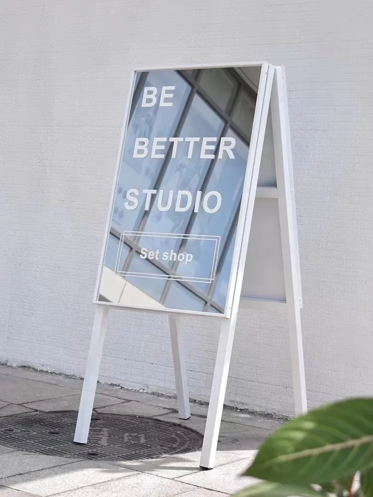 Double Sided Frame Wooden Billboard Children Blackboard Shop Mirror Acrylic Display Board