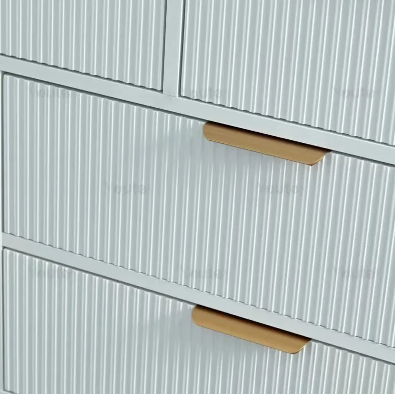 Contemporary Bedroom Furniture Wide Chest of Drawers White Fluted Finish 7 Drawer Double Dresser for Bedroom