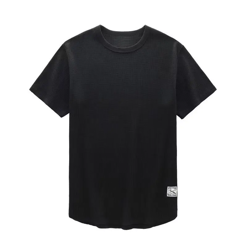 Custom Logo Printing Graphic Waffle Style Printing Polyester Blank Fitted Mens Oversized T Shirt