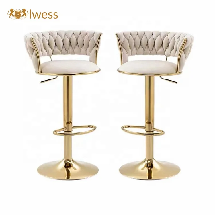 Light Luxury Lift Rotary bar Chair Simple Modern Hotel Front Desk Velvet Personalized Woven Metal Back High