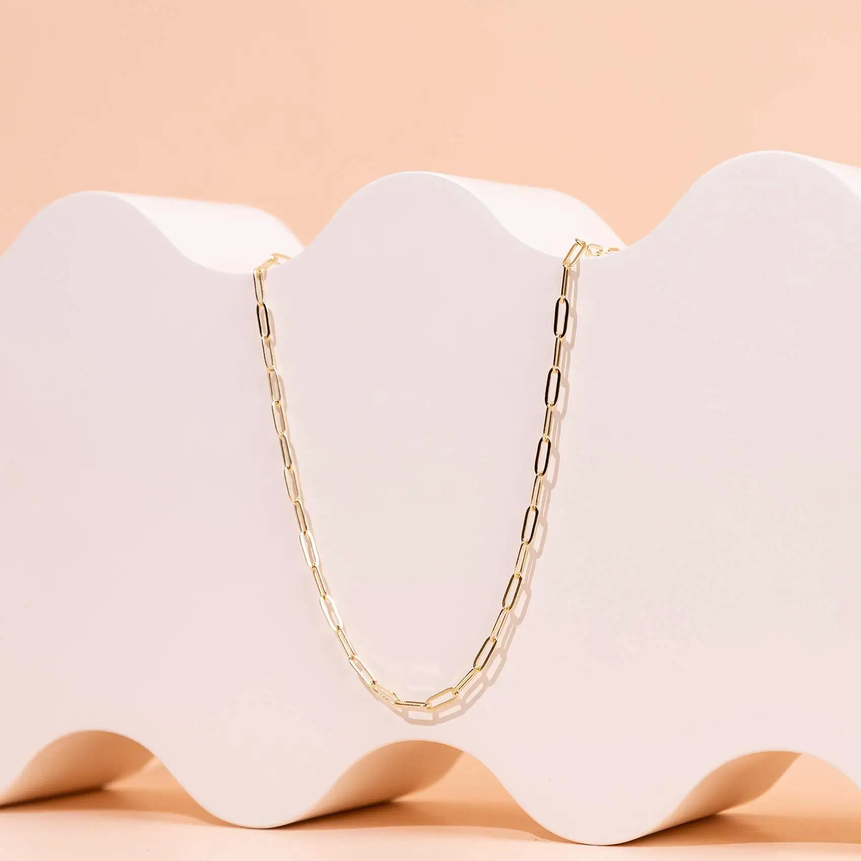 16 Inch Vintage Titanium Steel Gold Plated Rectangle Link Chain Necklace Paper Clip Chain For Jewelry Making Necklace