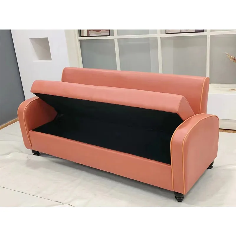 Leather surface material 1.7 meters length sofa cum bed orange high repurchasing rate comfortable backrest quality assurance