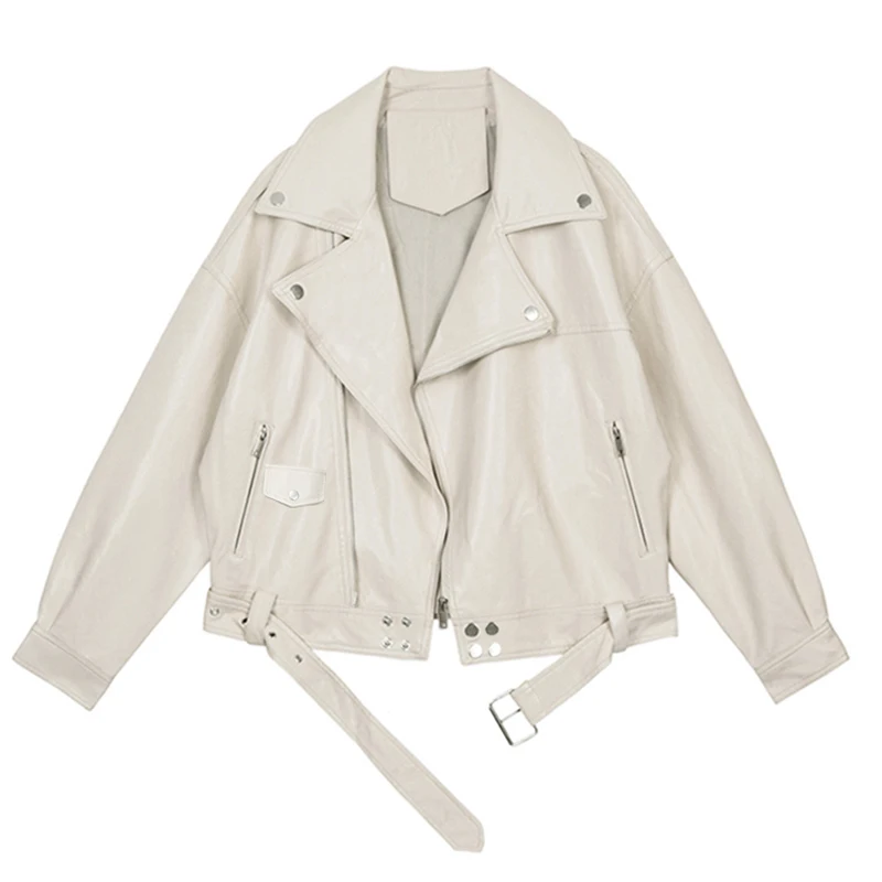 Wholesale Lapel Zipper Full Sleeve Casual Oversized Moto Softshell Leather Jacket For Woman Lady