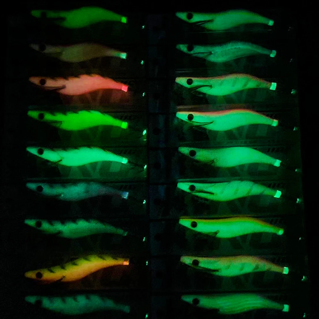 New 2.5# 3.0# 3.5# Squid Jig Tip Run Egi Wood Shrimp Eging Bait Luminous Squid Jig Lead Sinking Glow Fishing Lures