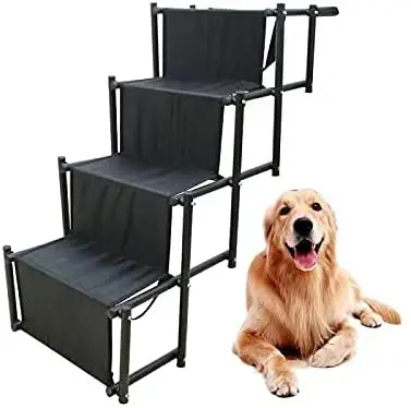 Upgraded Nonslip Lightweight Car Dog 4 Steps Metal Fram Large Dog Stairs Pet Ladder for Trucks Cars and SUV