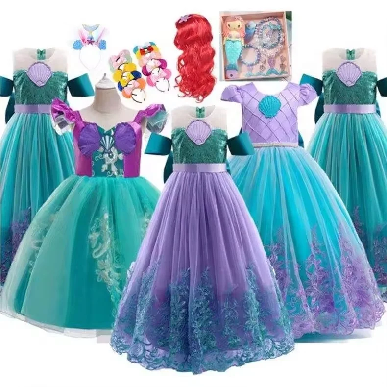 2024 Mermaid Costumes Dresses For Girls Purple Princess Girls Cosplay Party Carnival Children Halloween Clothes