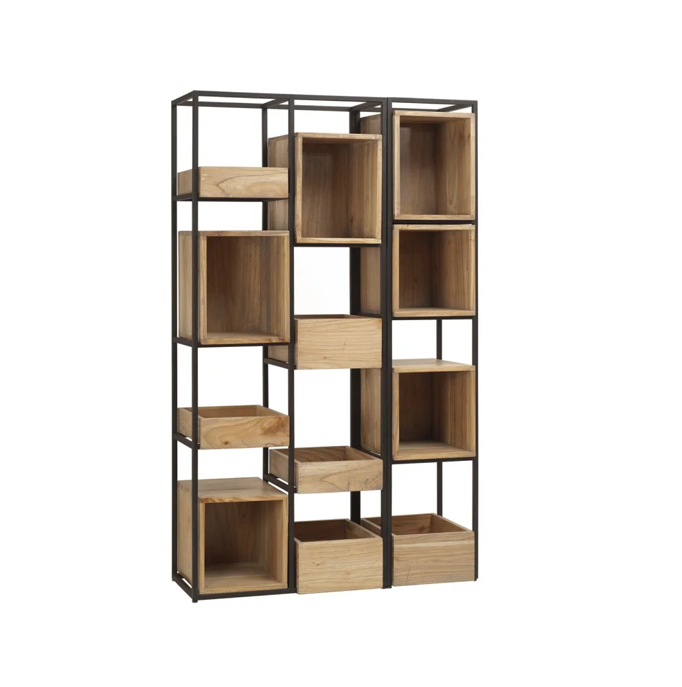 Modern Design Vietnam Metal Wooden Bookcase, Folding Display Metal Wood Folding Book Shelf, Bookshelves for Living Room