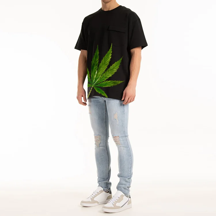 Wholesale Turkey Printed Custom Cheapest Apparel Weed Free Size Oversized 95% Cotton 5% Elastane T Shirt With Pocket For Men