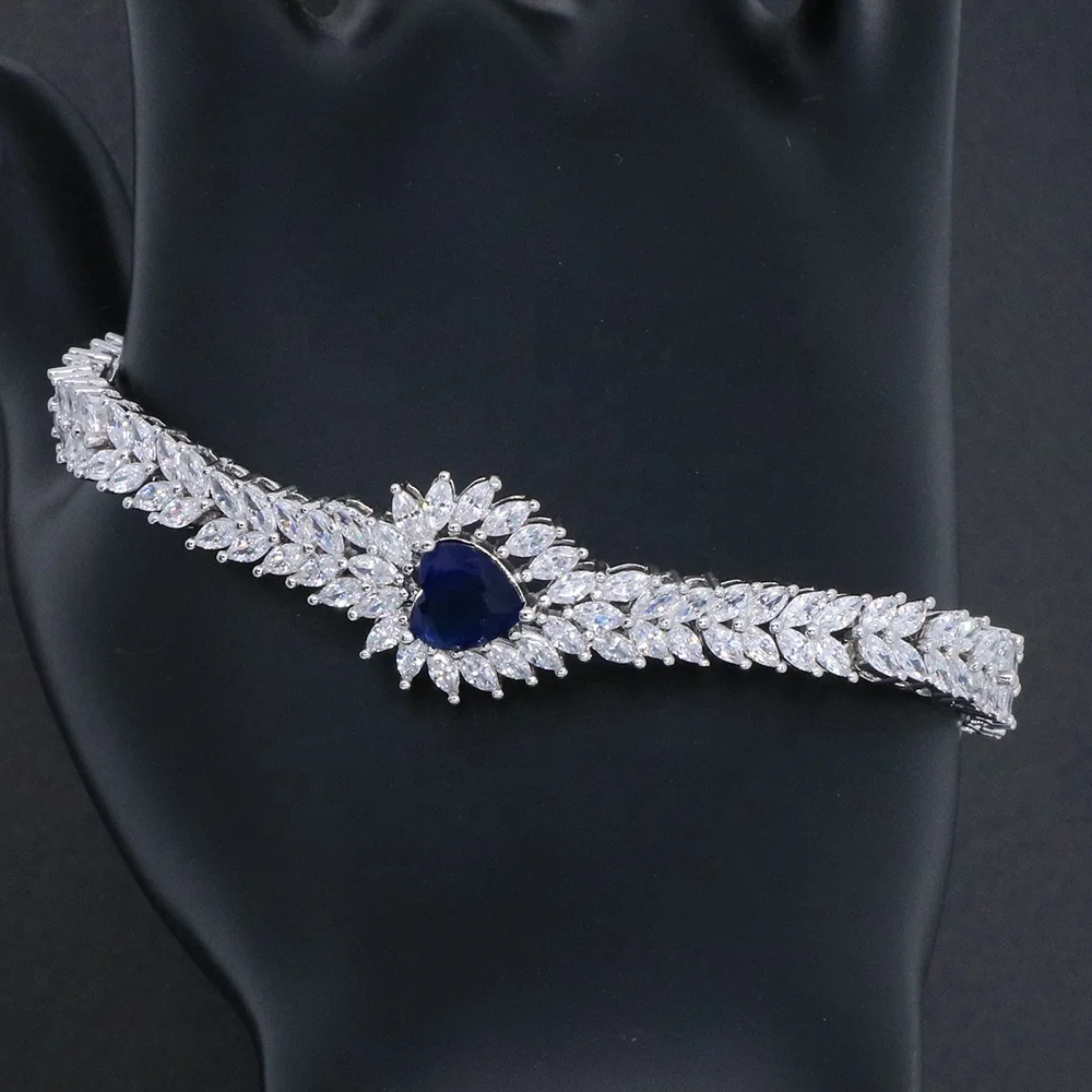 2021 jewelry display set dubai bridal jewelry sets blue zircon accessories fashion Women wedding jewelry sets 4pcs