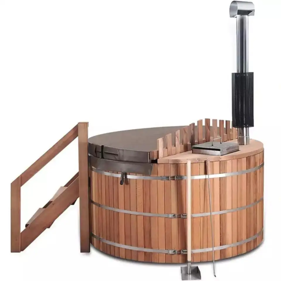 6 Person Garden Canadian Cedar/Pine Wood Fired Hot Tub with Internal Wood Fired Stove Heat