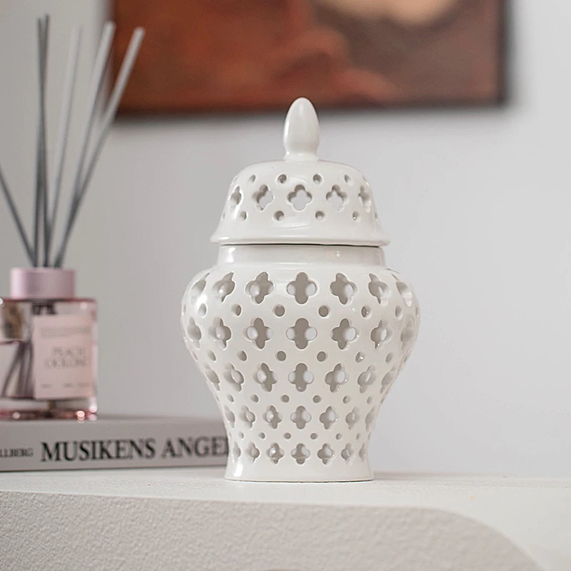 Wholesale Custom Hollow Out Vases with Lid Home Decorative Floor Ceramic Ginger Jar Vase  for Flower