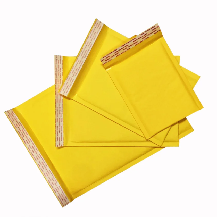 Self Sealing Custom Logo Water-proof Yellow Color Bubble Courier Mailer Mailing Packaging Kraft Paper Express Bag